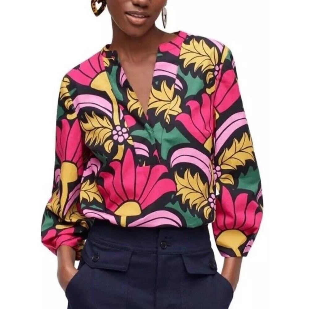 J. Crew Open V-neck cotton poplin top in Ratti® grandi‎ fiori Women’s Size XS